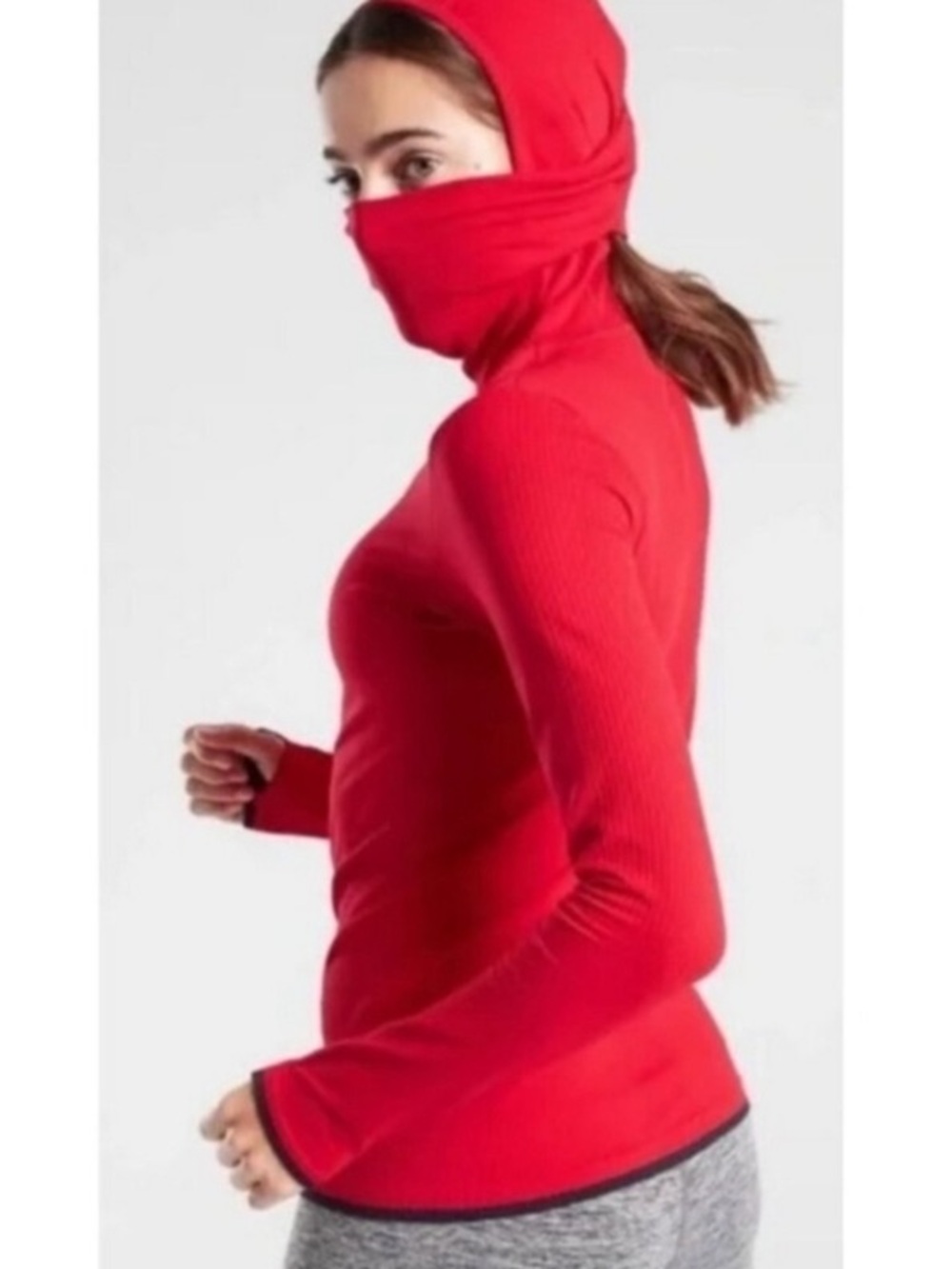 Athleta Flurry Balaclava Face Mask Hoodie Hibiscus Red Base Layer Top Large L
